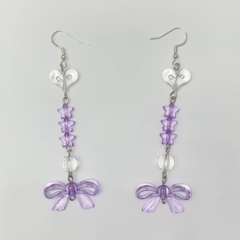 Handmade Purple Coquette Bow Dangle Earrings